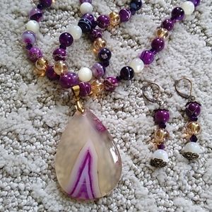 Handmade Gemstone Necklace Set Purple Flame